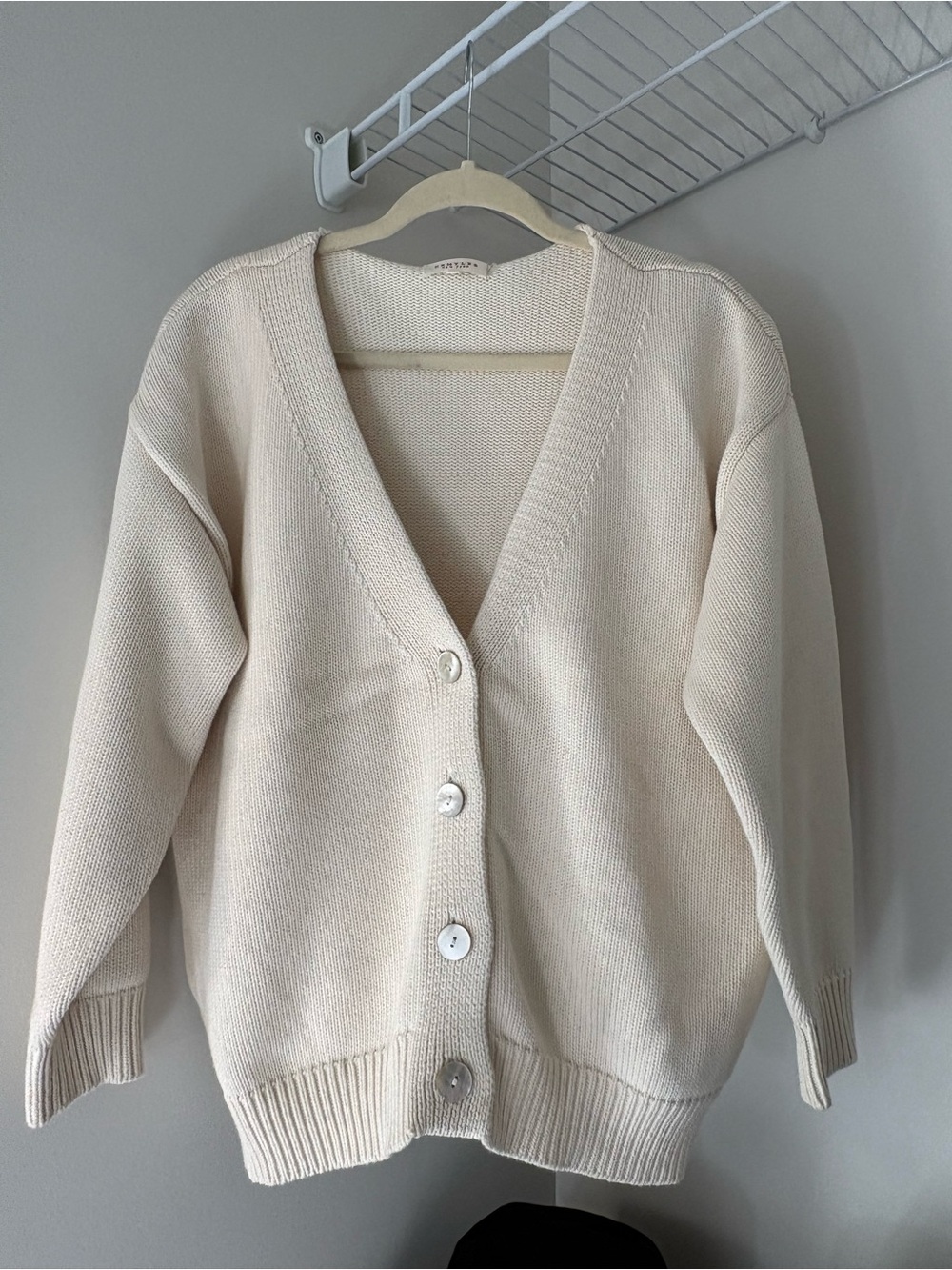 Cream V-Neck Button Front Women's Cardigan Sweater
